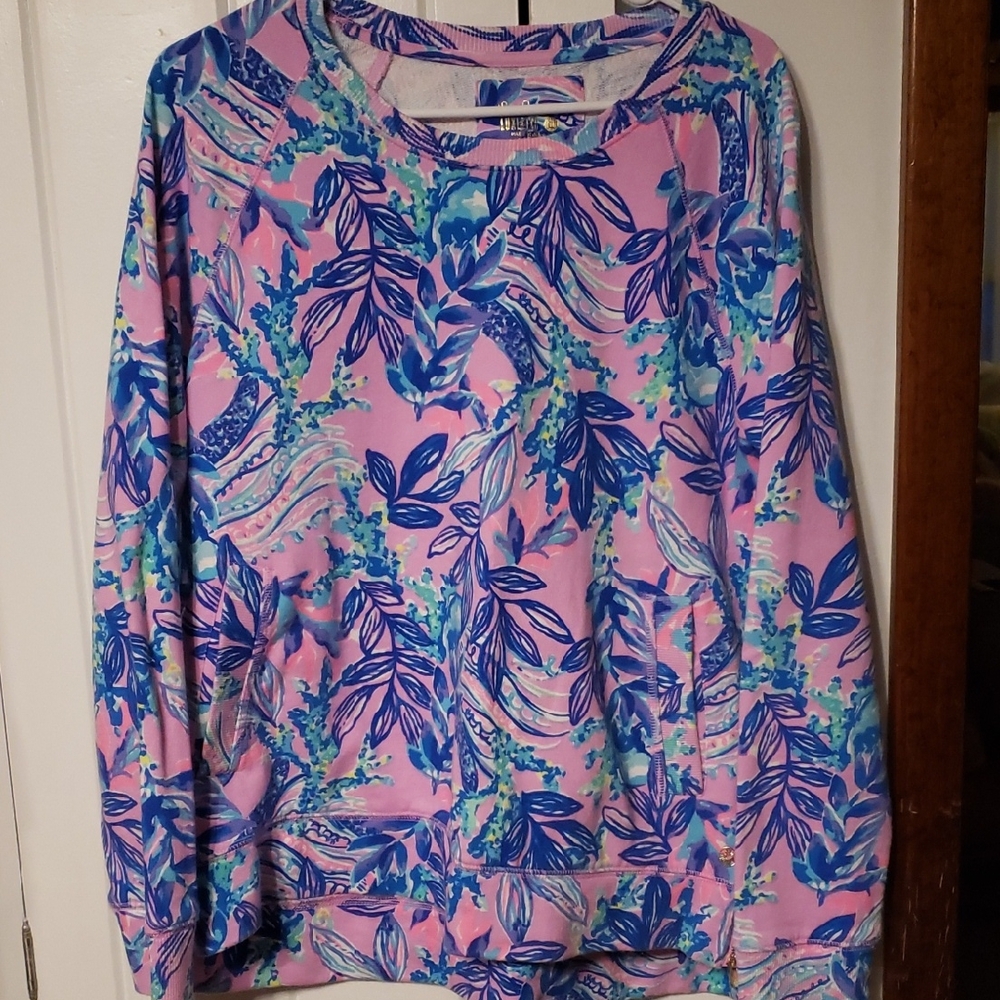 Lilly Pulitzer Pink Blue Green Floral Pullover Sweatshirt